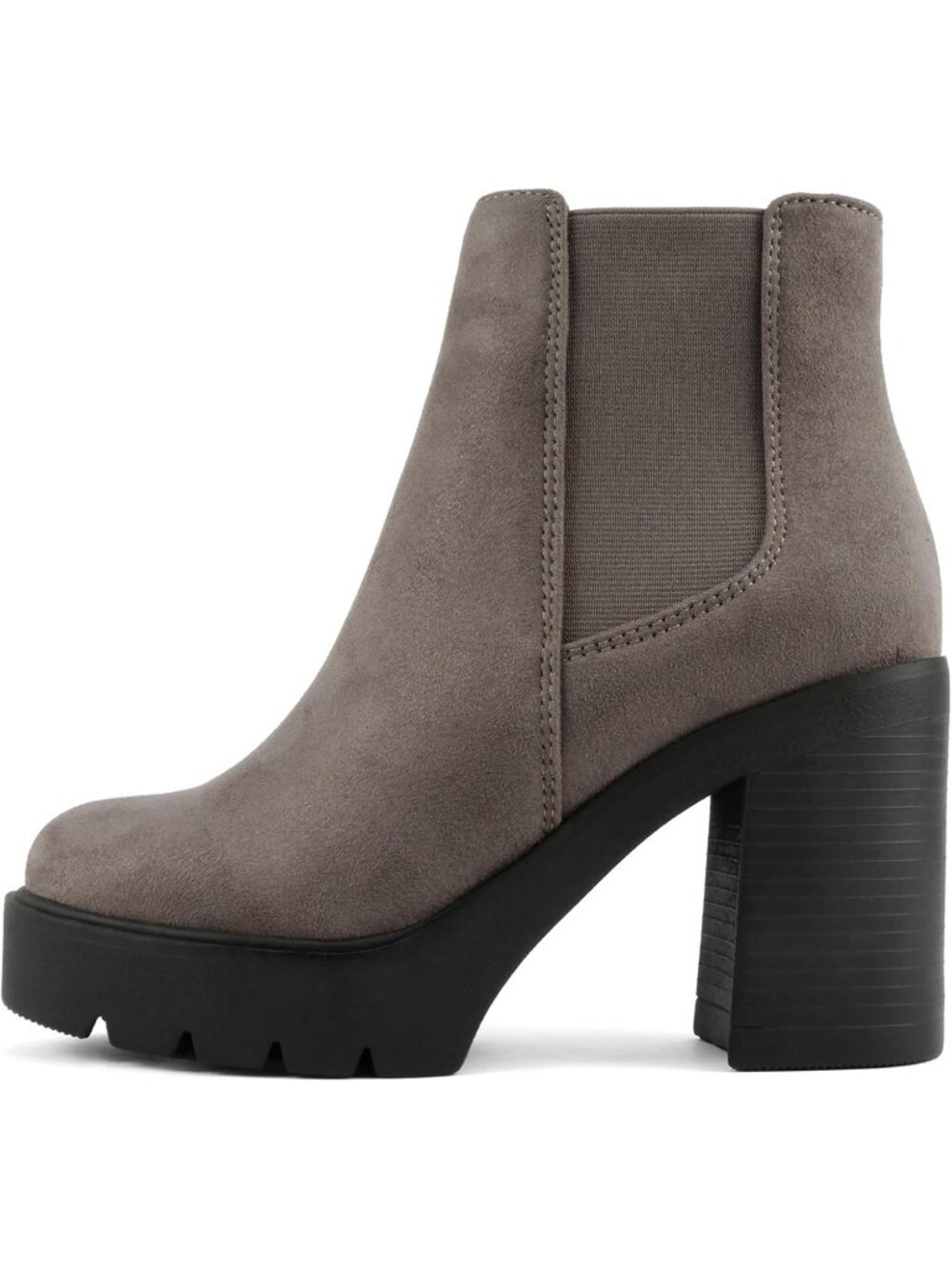 Women's Charcoal Lmit Suede Rubber Chelsea Fashion High Heel Ankle Boot
